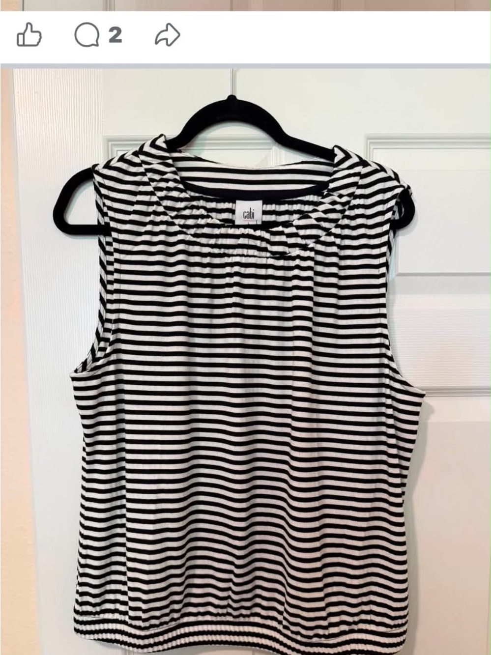 CAbi Black and White Striped Chat Sleeveless Tank #4760
